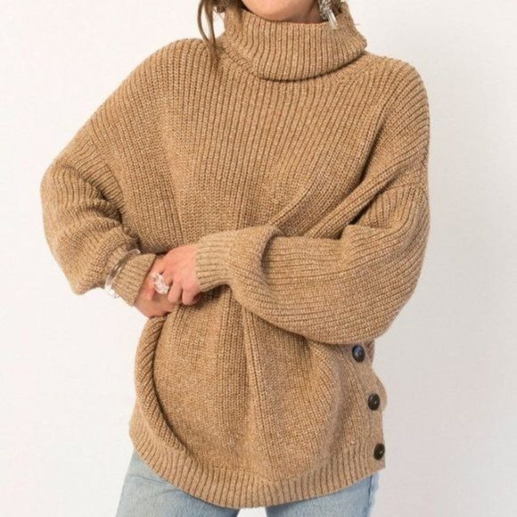 Mara Hoffman Sweaters - Mara Hoffman Tan Chunky Knit Evren Sweater Oversized Cowl Neck Size XS